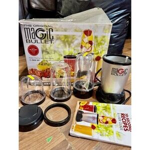 Magic Bullet Personal Blender 250W 18oz Silver/Black Cups Lids MBR1101 -9pieces